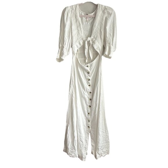 Free People Women's White Button Front Wrap Maxi Dress Medium Boho Fairy Beach - Picture 4 of 10